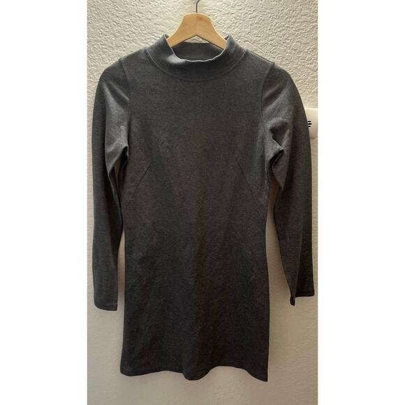 Everlane 100% Cotton Mockneck Dress Gray XS Long Sleeve A-Line EUC Minimalist - Picture 3 of 6